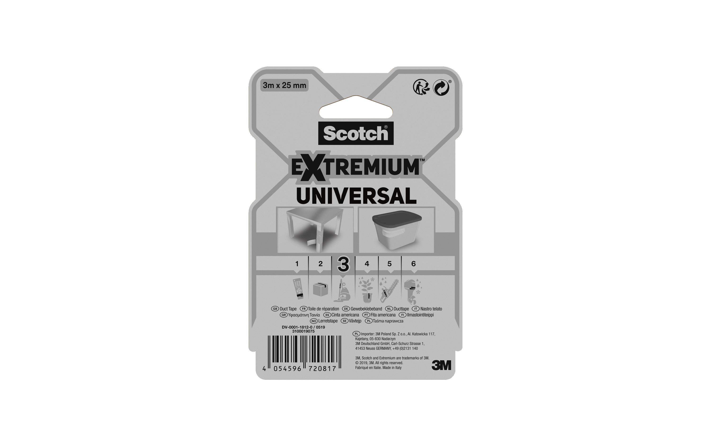 Scotch Klebeband Extremium Universal, 25 mm x 3 m, 1 Rolle, Weiss