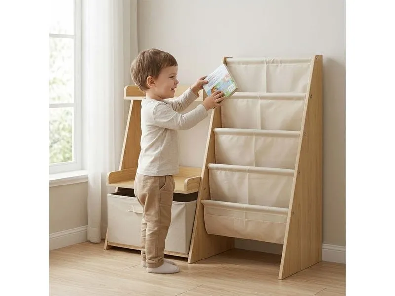 relaxdays Kinderbücherregal MDF Polyester Vlies Natur Weiss relaxdays Kinderbücherregal MDF Polyester Vlies Natur Weiss