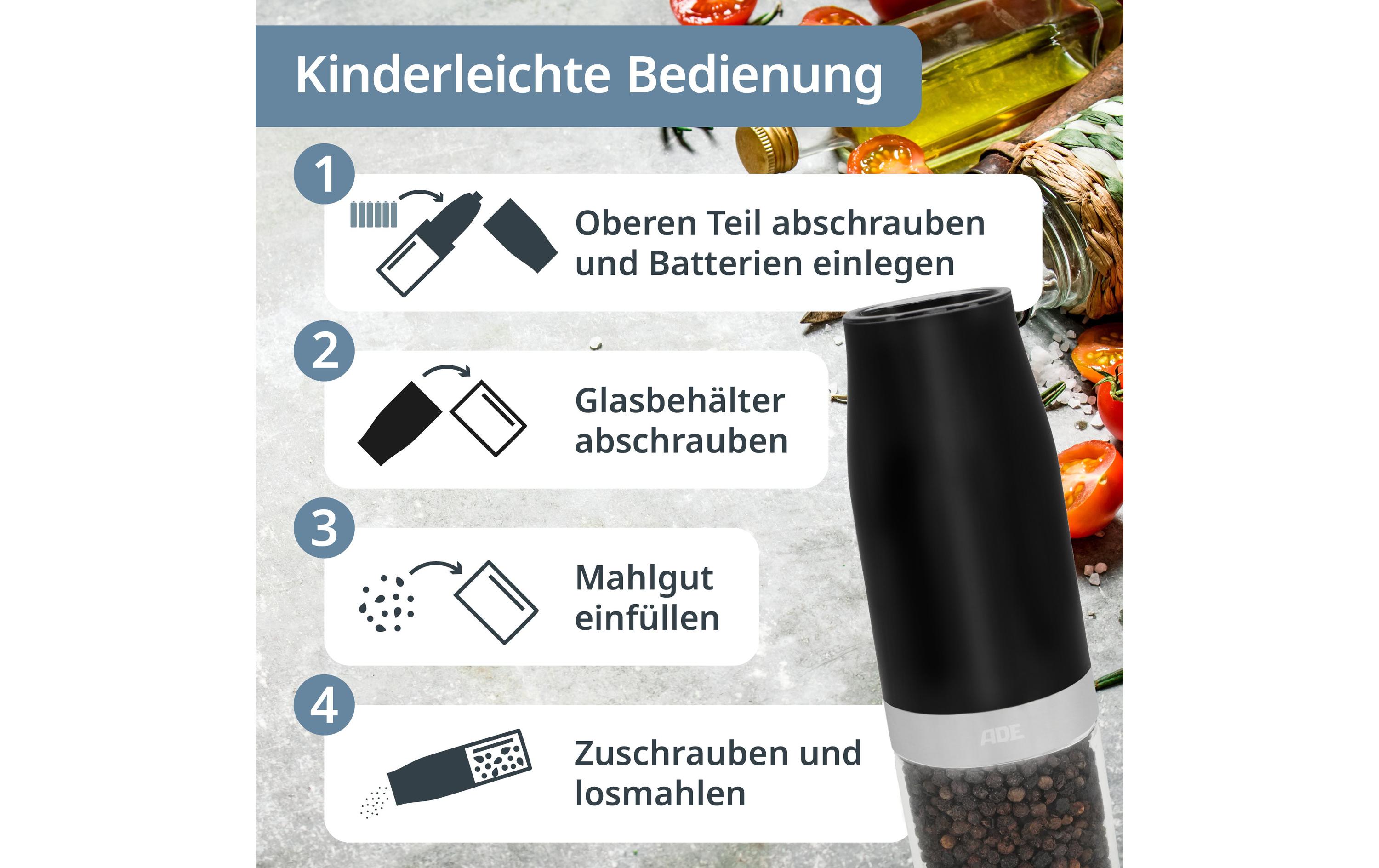 ADE Salz- und Pfeffermühle 18.3 cm, Schwarz