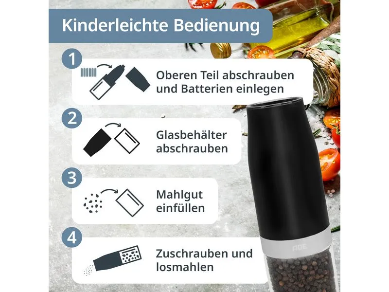 ADE Salz- und Pfeffermühle 18.3 cm, Schwarz