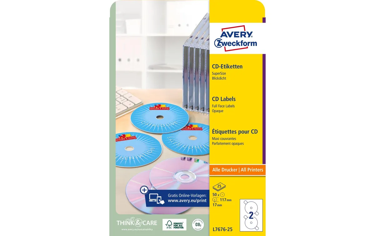 Avery Zweckform CD-Etiketten L7676-25 Ø 117 mm Avery Zweckform CD-Etiketten L7676-25 Ø 117 mm