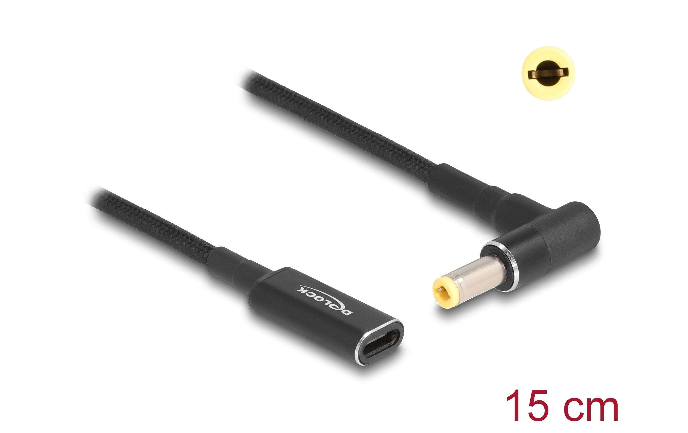 Delock Ladekabel USB-C zu 5.5 x 2.5 mm Stecker 90° gewinkelt, 15 cm