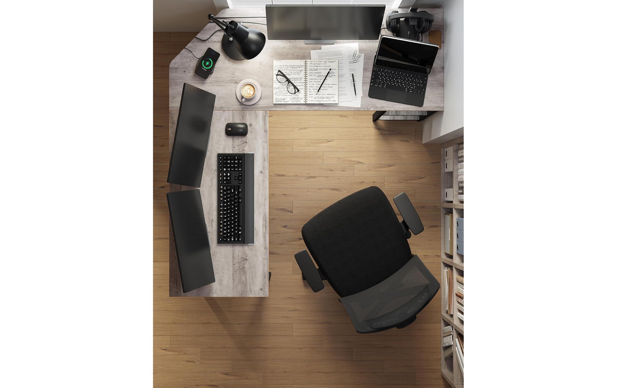 VASAGLE Tisch Eckschreibtisch Greige 138 cm Grau/Schwayrz 138 cm