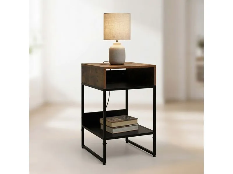 relaxdays Nachttisch 40 x 40 cm, Schwarz/Braun relaxdays Nachttisch 40 x 40 cm, Schwarz/Braun