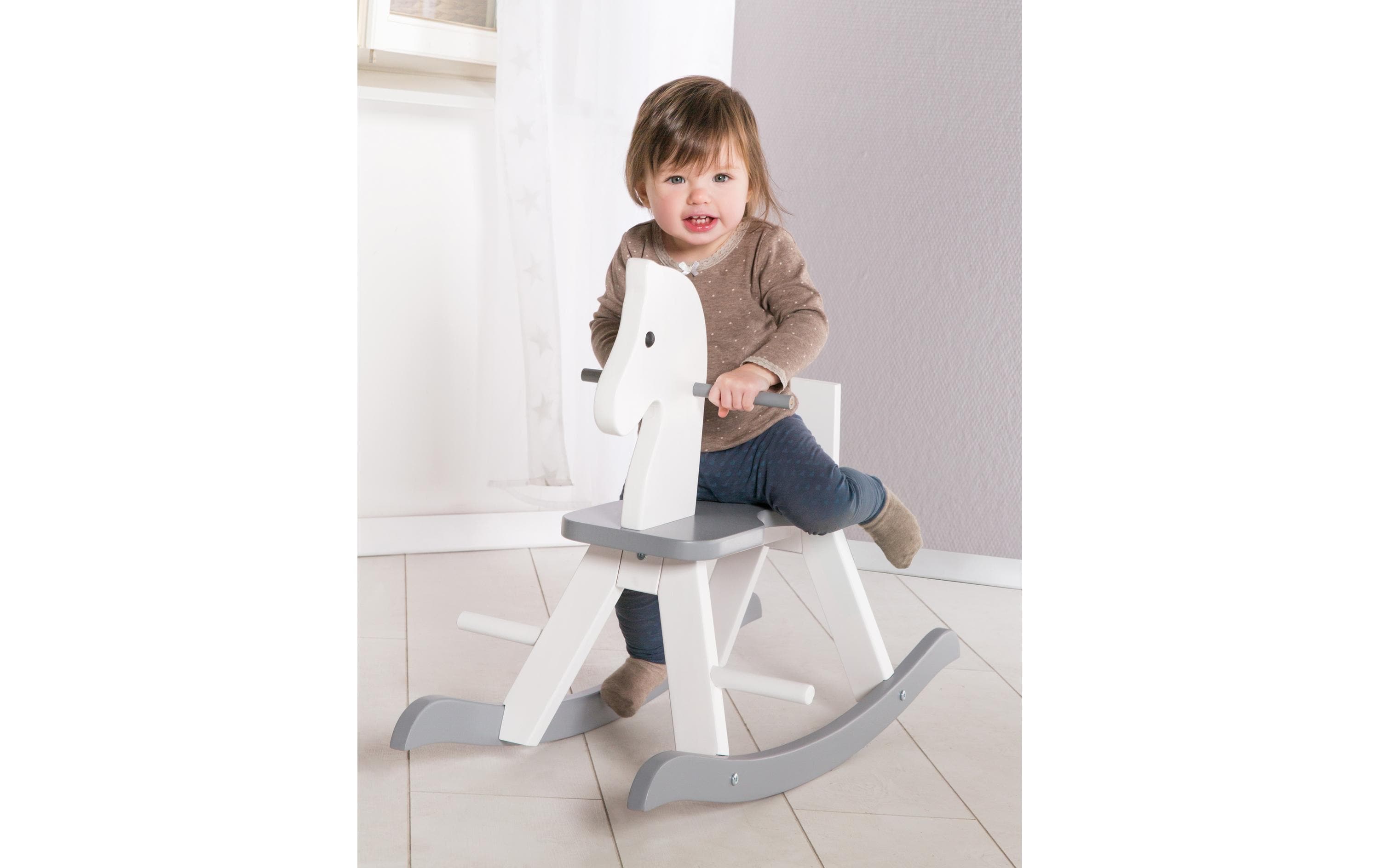 roba Schaukelpferd aus Massivholz Grau/Weiss