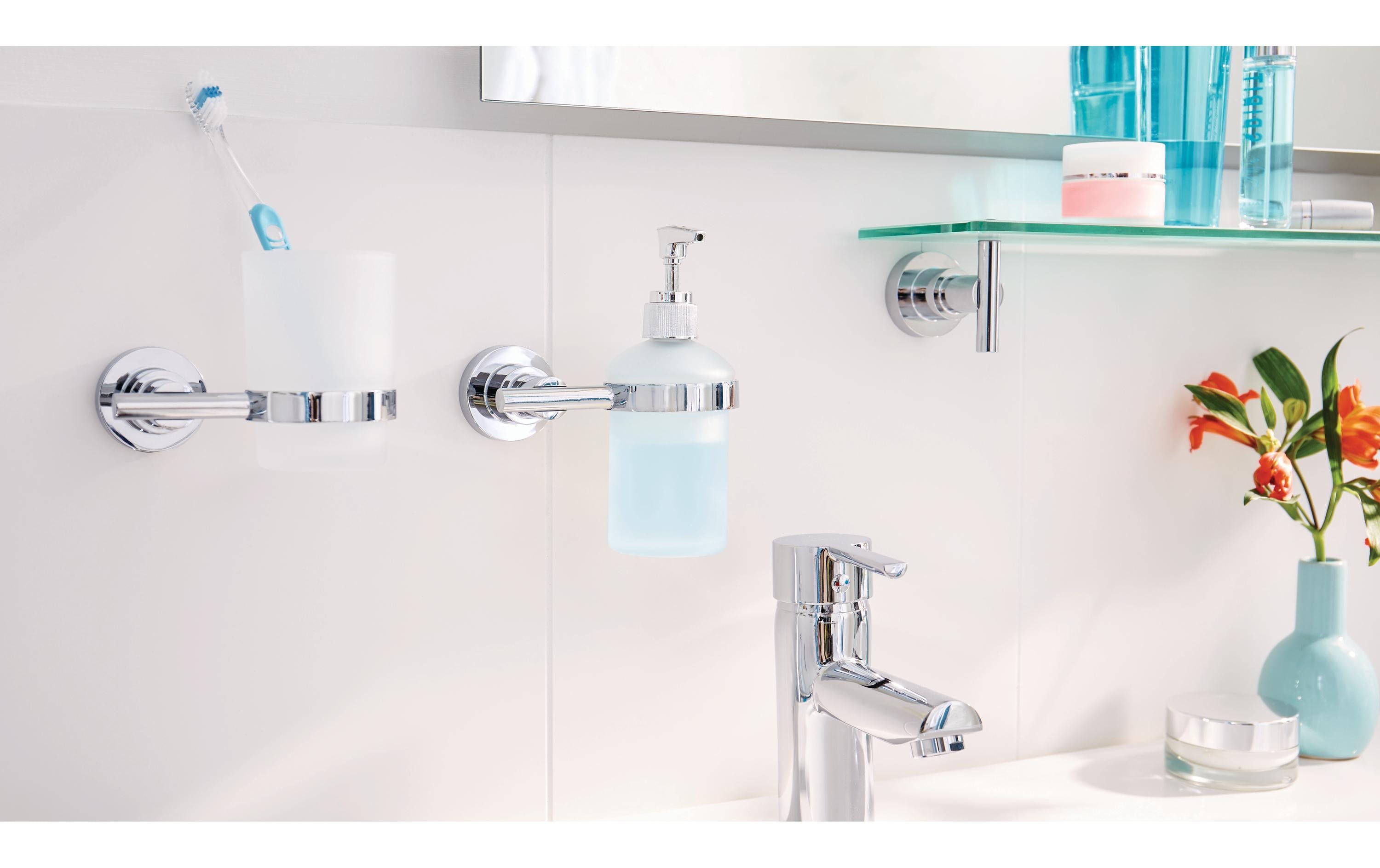 tesa Luup Glasablage ohne Bohren, silber