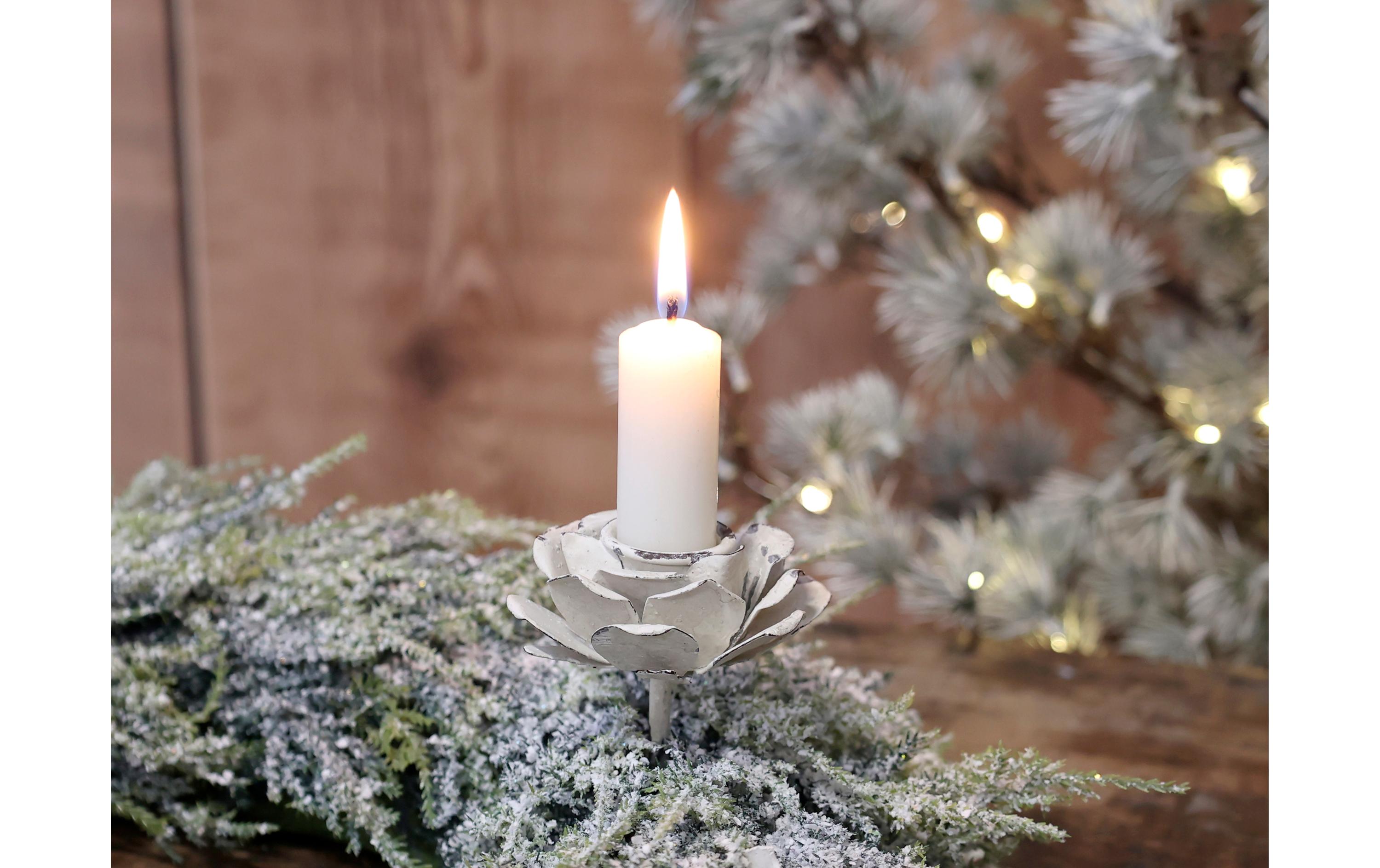 Chic Antique Adventskerzen Halter mit Spiess Ø 6 cm, Eisen, Weiss