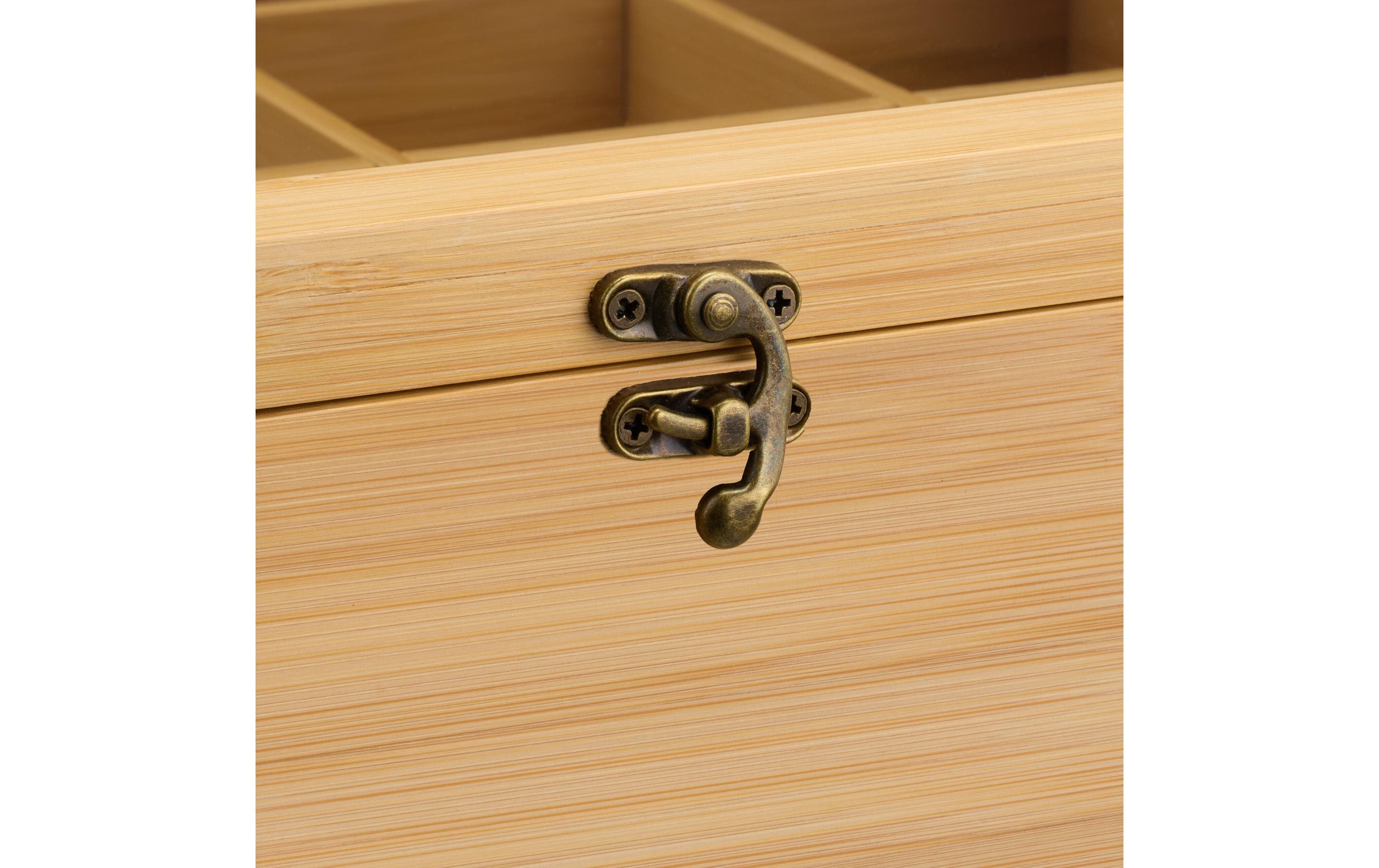 relaxdays Teebeutel-Box mit 12 Fächern, Hellbraun/Transparent