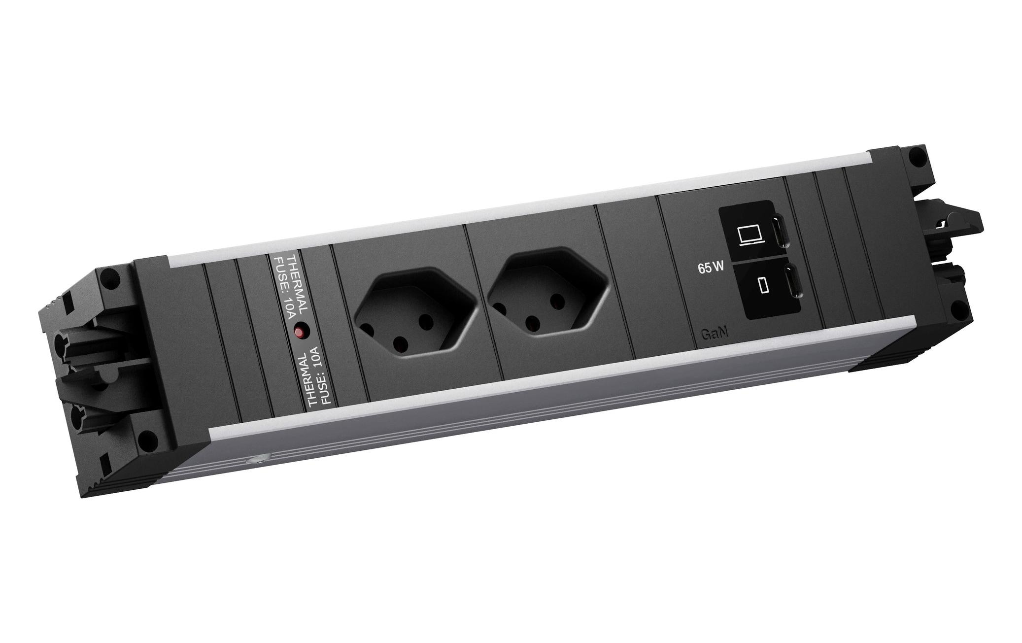 Bachmann Einbausteckerleiste STEP ALU 2xCH 90° 1xUSB C/C 65W