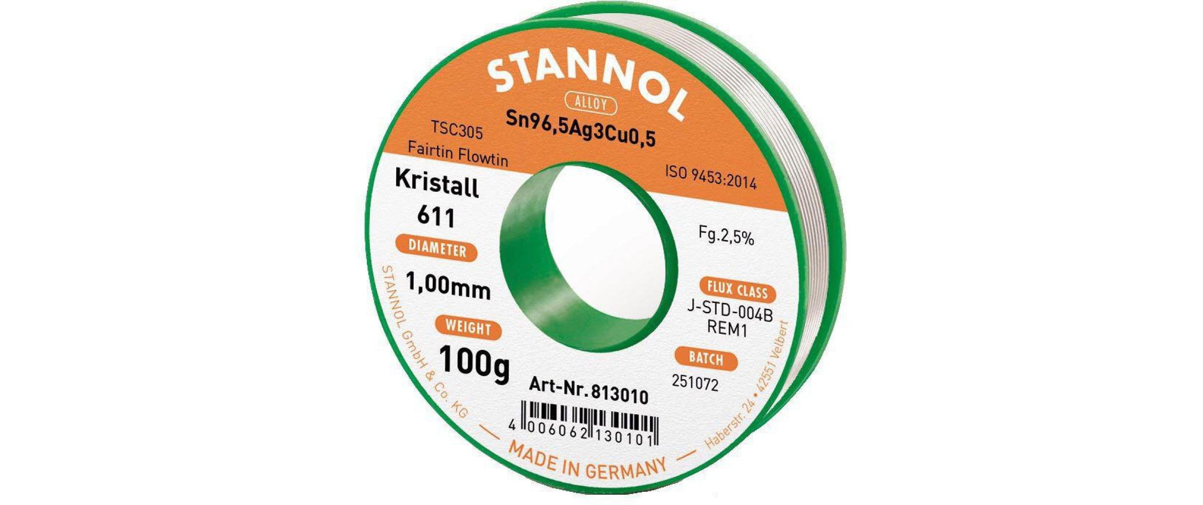 Stannol Lötzinn Kristall 611 TSC Ø 1.0 mm 100 g
