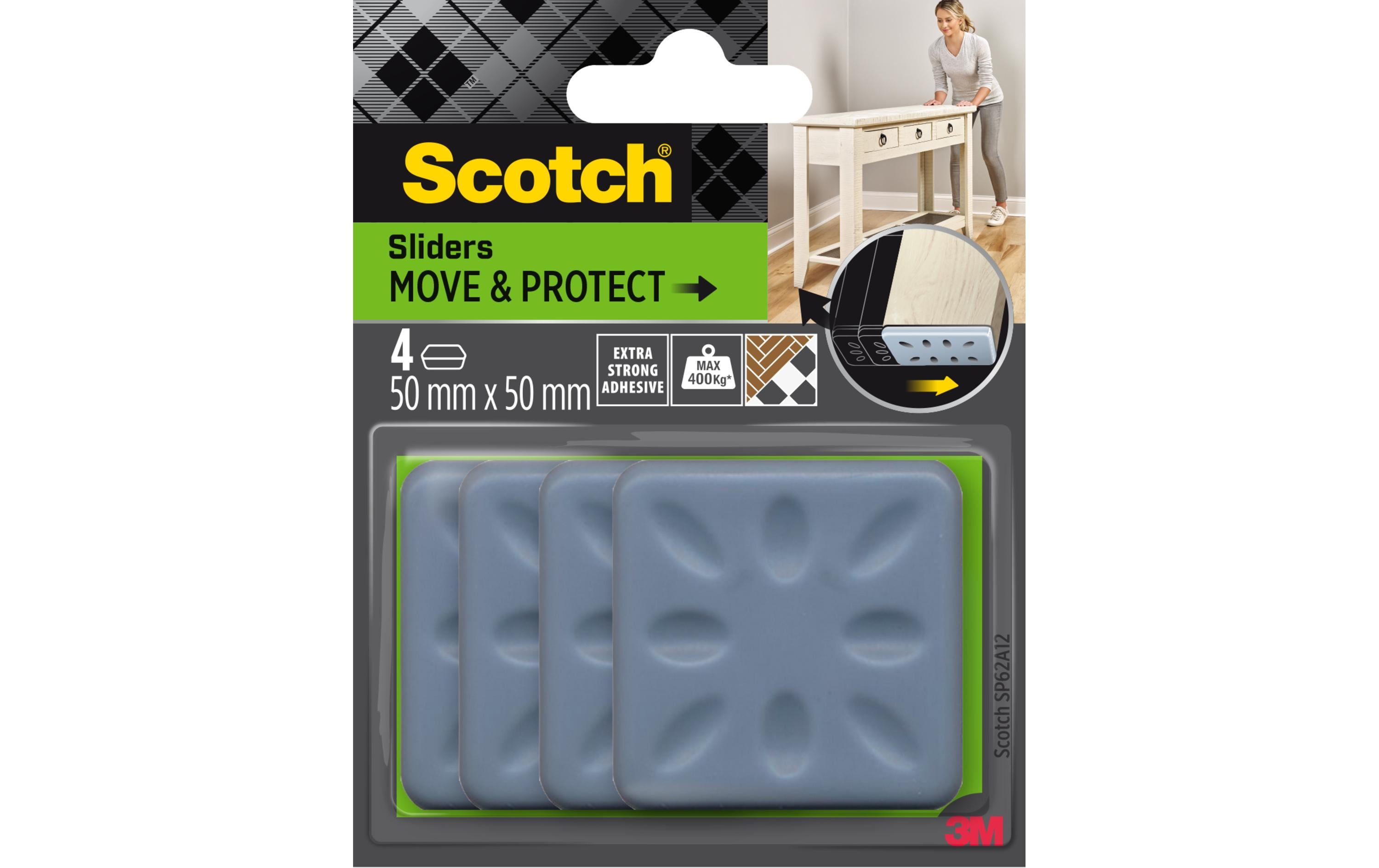 3M Möbelgleiter Move & Protect, 50 mm x 50 mm, Grau, 4er Pack 3M Möbelgleiter Move & Protect, 50 mm x 50 mm, Grau, 4er Pack