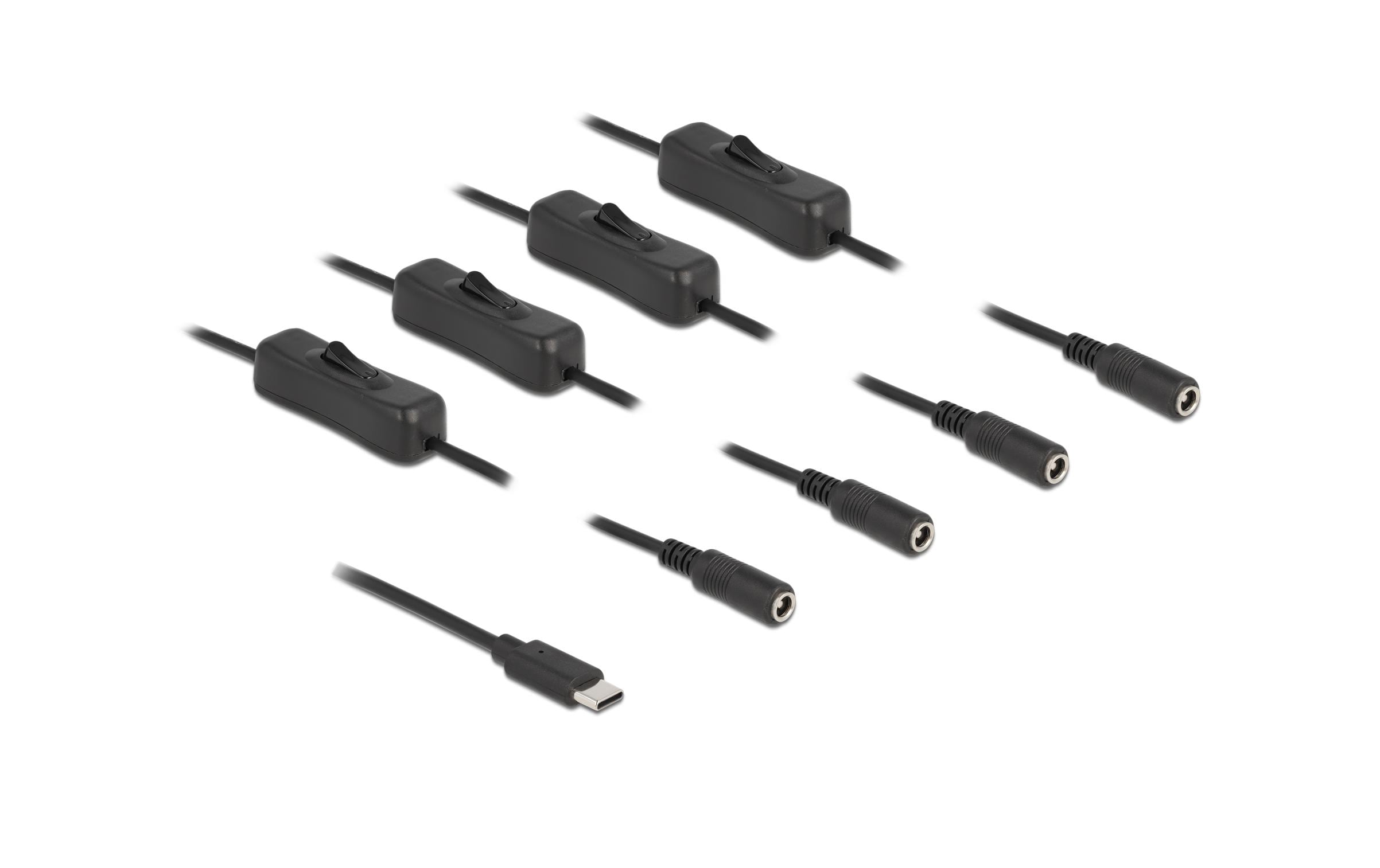 Delock Hohlstecker Kabel USB Type-C zu 4 x DC mit Schalter 1 m