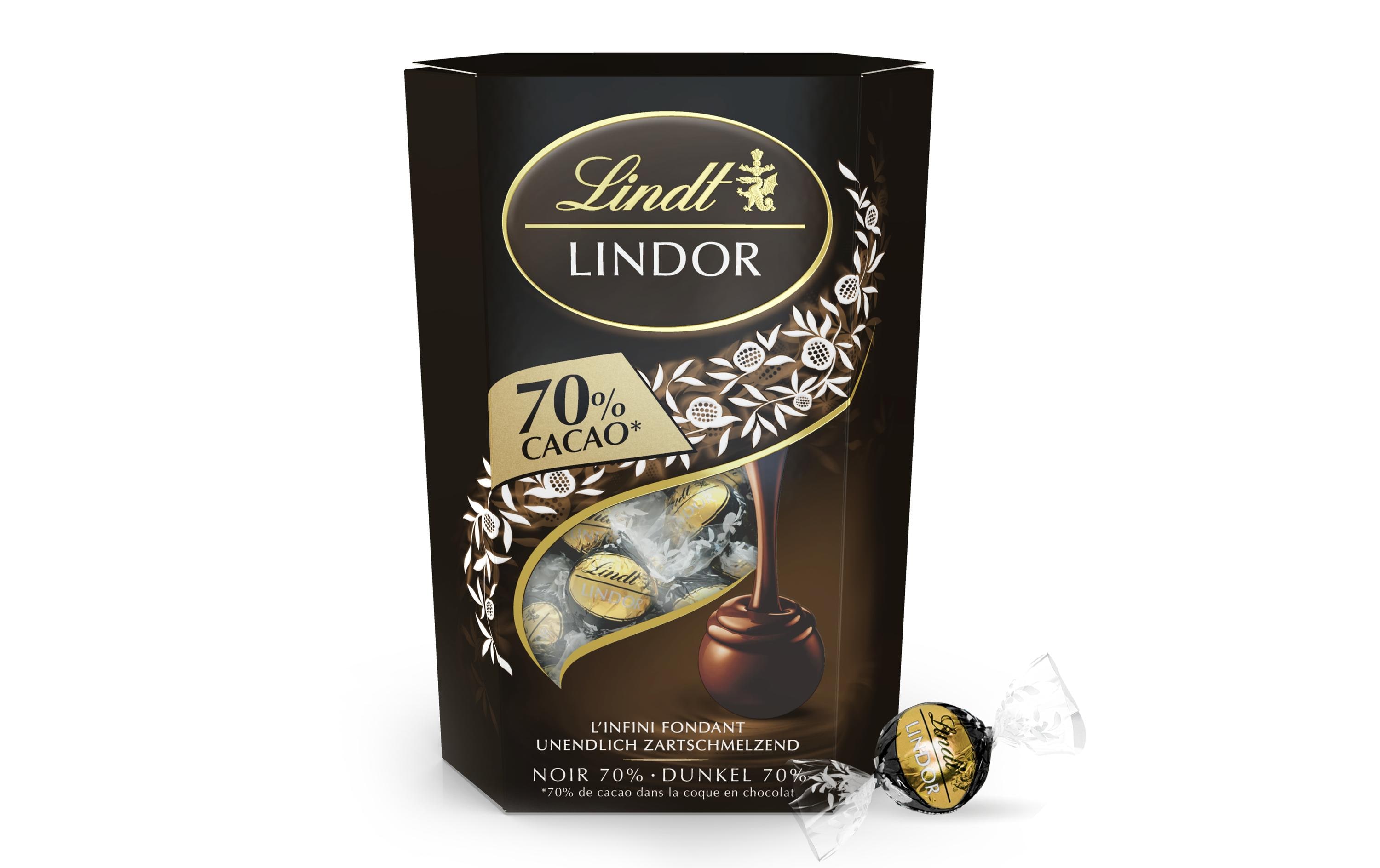Lindt Schokoladen-Pralinen Lindor Kugeln Dunkel 70% Kakao 200 g
