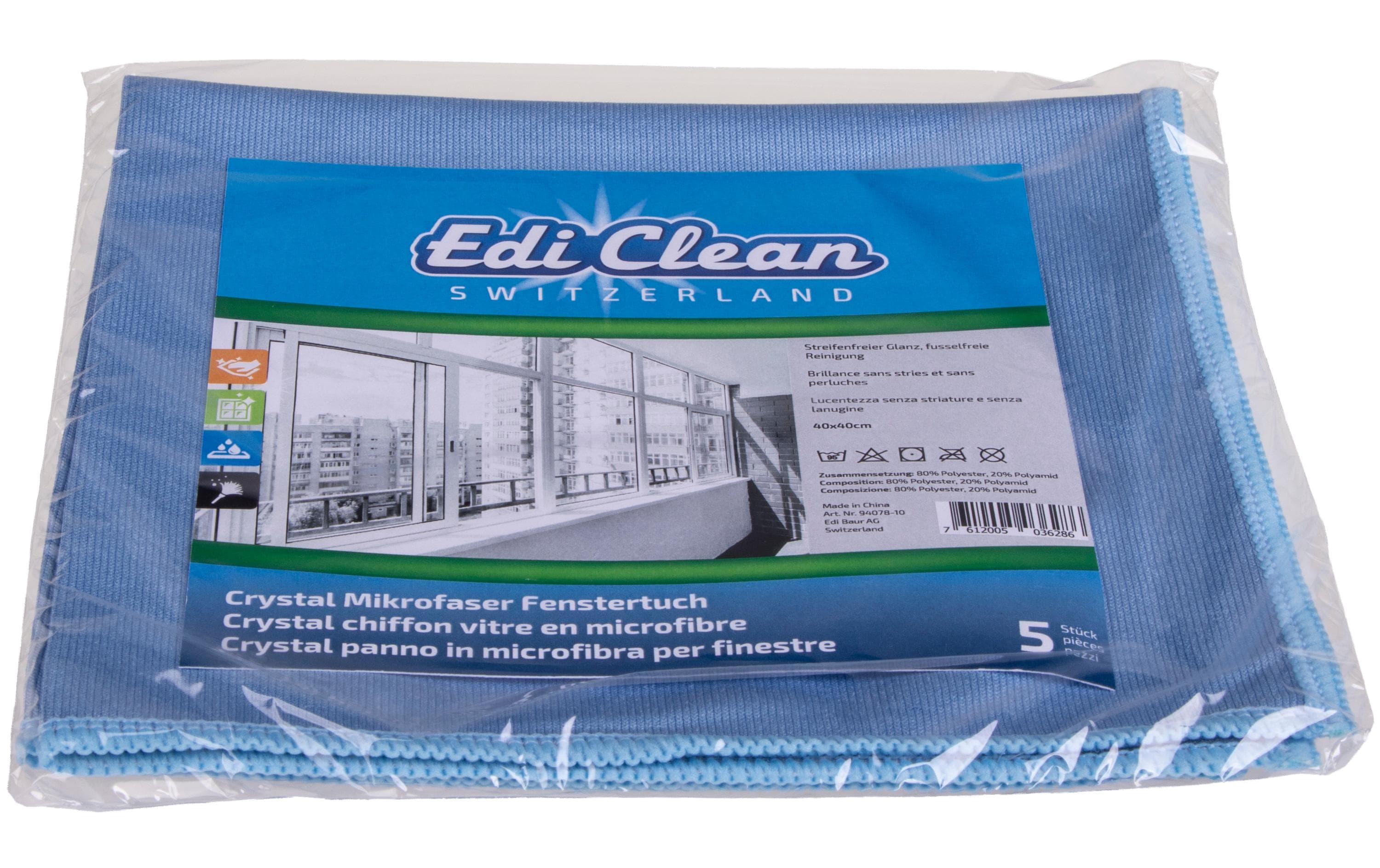 Edi Baur Fensterreinigungstuch Crystal 5 Stück, Blau