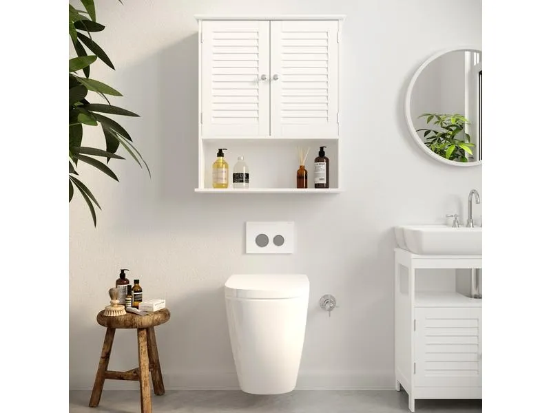VASAGLE Badezimmerregal mit Doppeltür 20 x 70 cm, Weiss VASAGLE Badezimmerregal mit Doppeltür 20 x 70 cm, Weiss