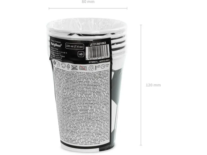 Partydeco Einwegbecher Fussball 260 ml, 6 Stück, Schwarz/Weiss Partydeco Einwegbecher Fussball 260 ml, 6 Stück, Schwarz/Weiss