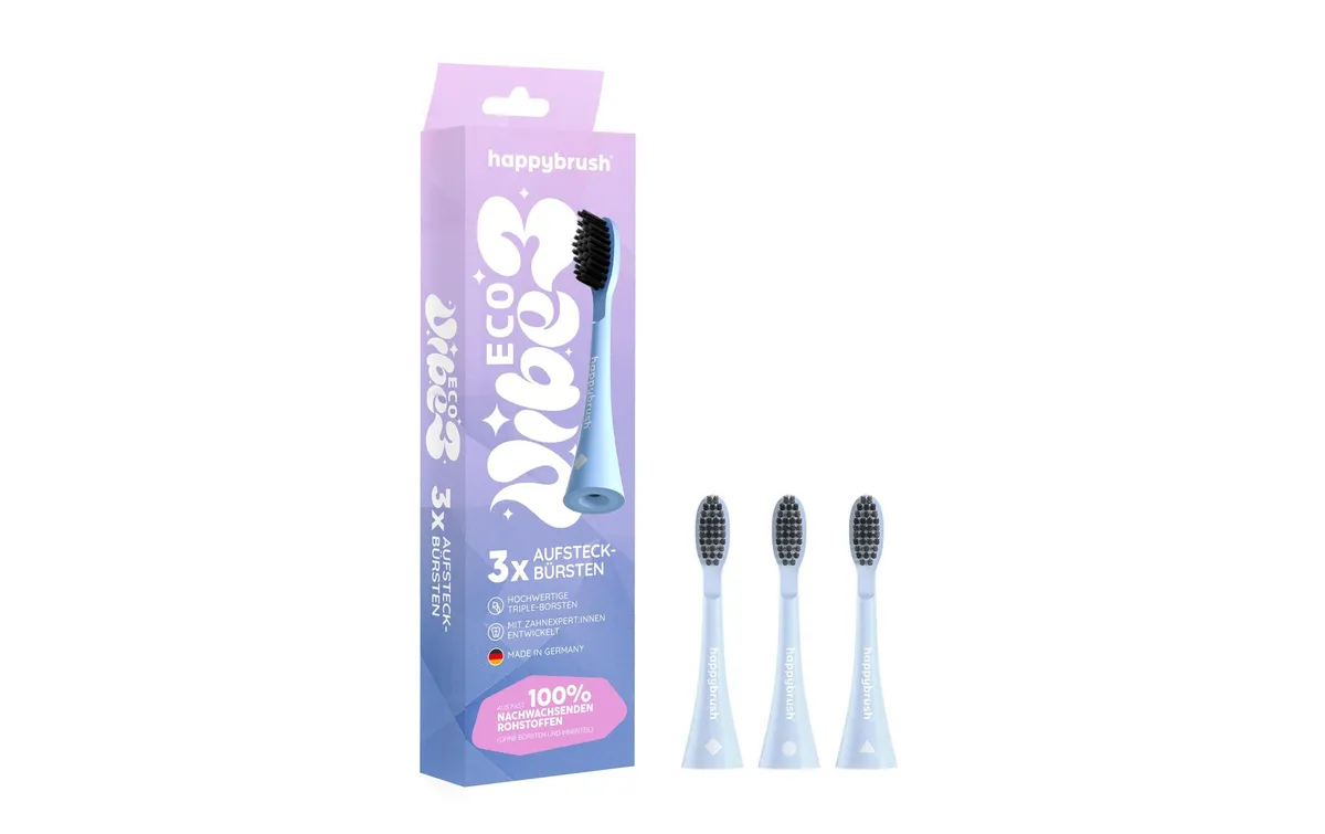happybrush Zahnbürstenkopf Eco Vibe V3+ Sunrise-Edition, 3 Stück