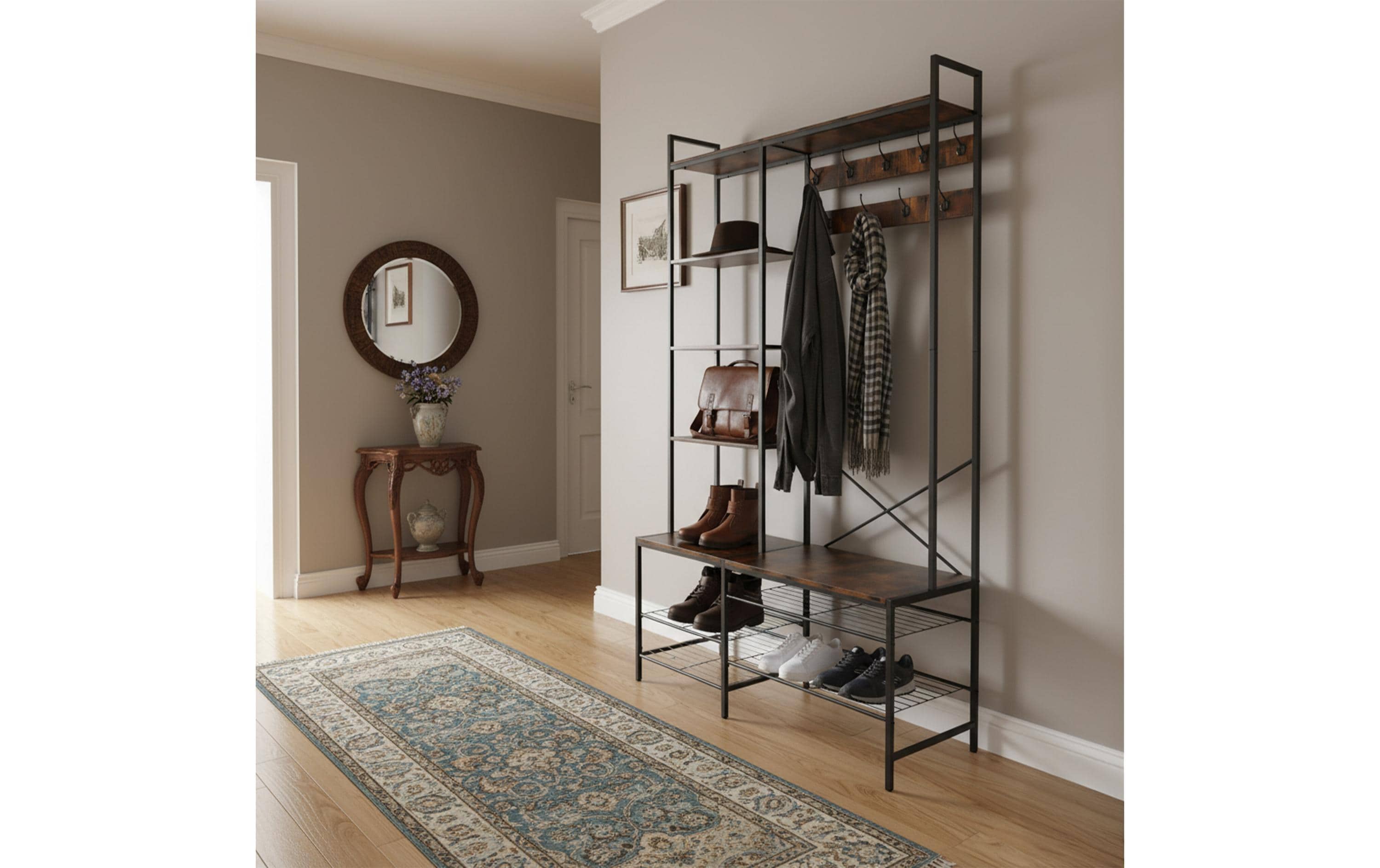 relaxdays Garderobenständer Dunkelbraun/Schwarz