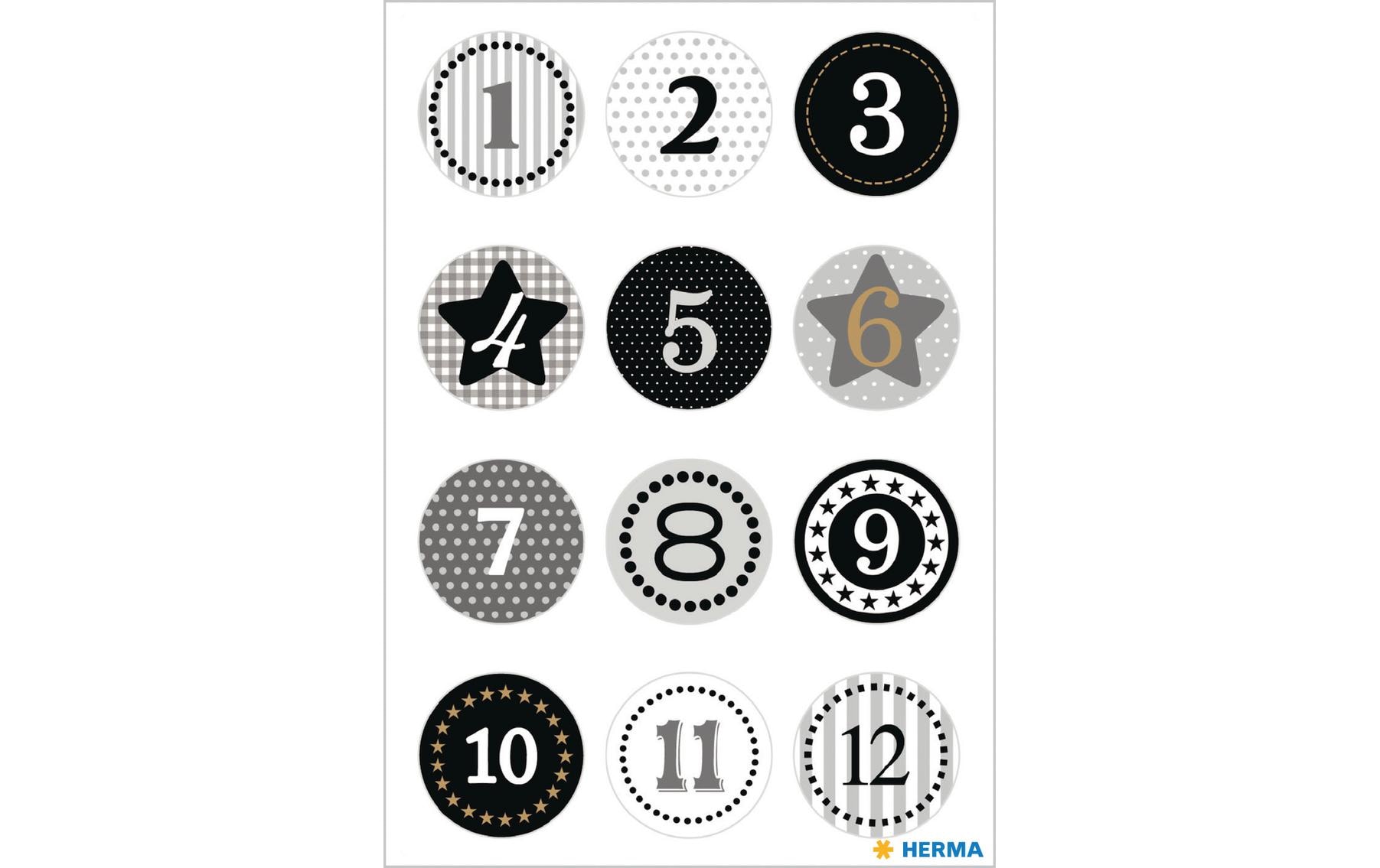 Herma Stickers Adventskalender-Zahlen Sticker Schwarz/Gold, 2 Blatt