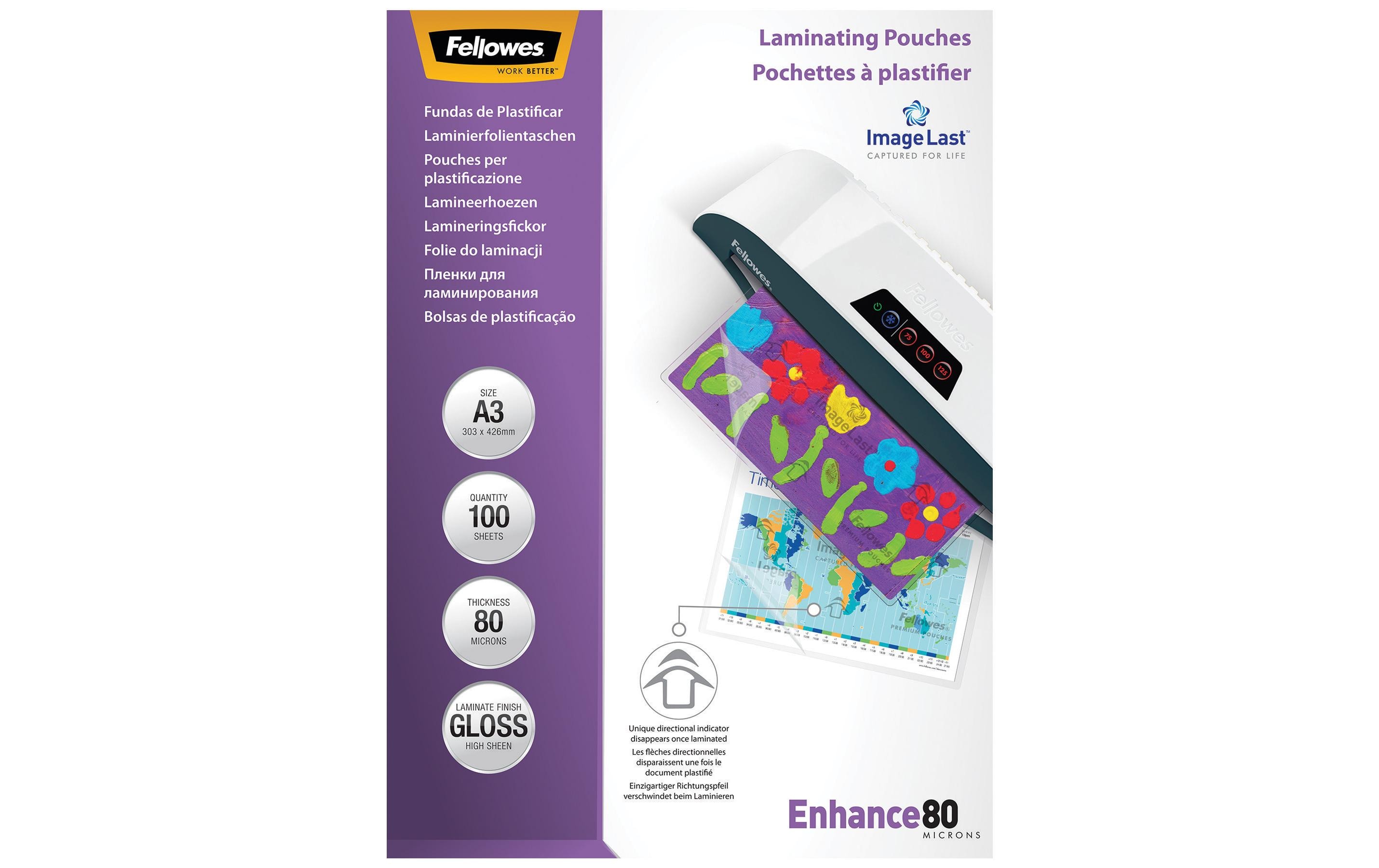 Fellowes Laminierfolie A3, 80 µm, 100 Stück, Glänzend Fellowes Laminierfolie A3, 80 µm, 100 Stück, Glänzend