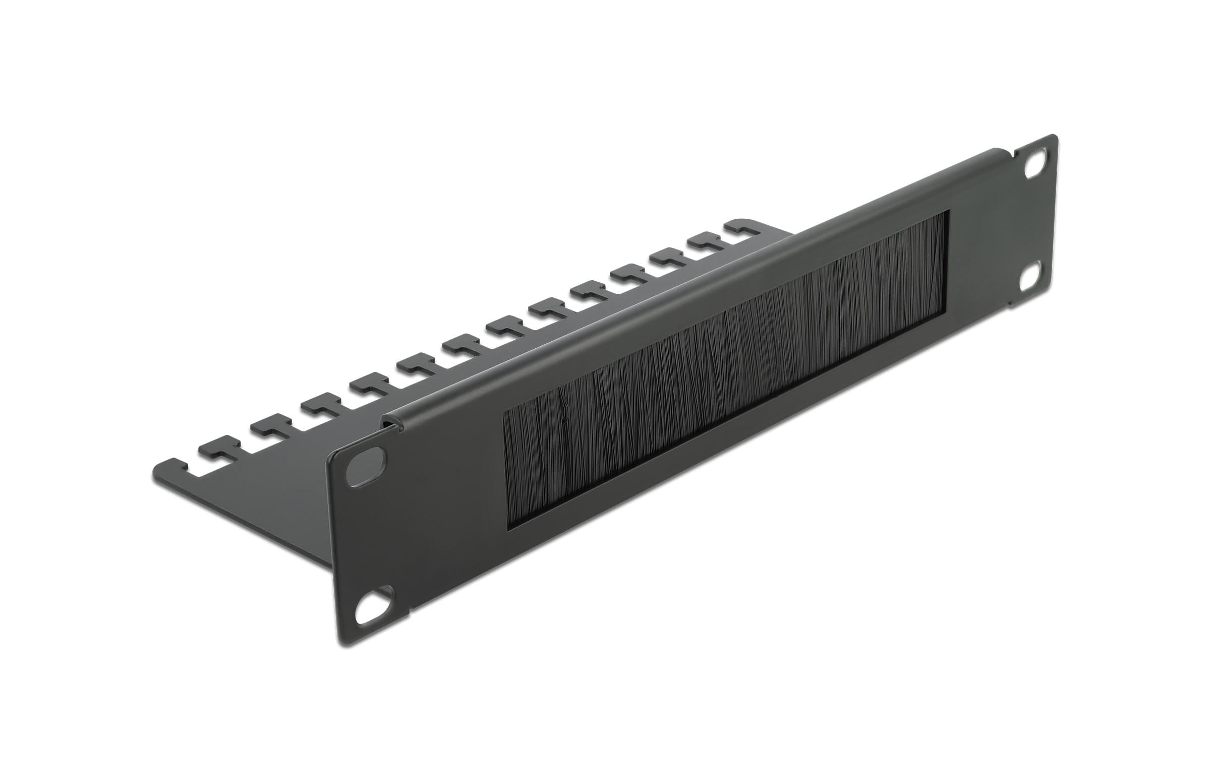 Delock Bürstenleiste mit Kabelabfangplatte, 1HE , Schwarz Delock Bürstenleiste mit Kabelabfangplatte, 1HE , Schwarz
