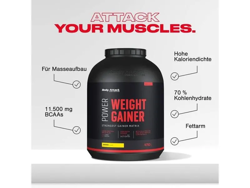 Body Attack Pulver Power Weight Gainer Erdbeere 1500 g Body Attack Pulver Power Weight Gainer Erdbeere 1500 g
