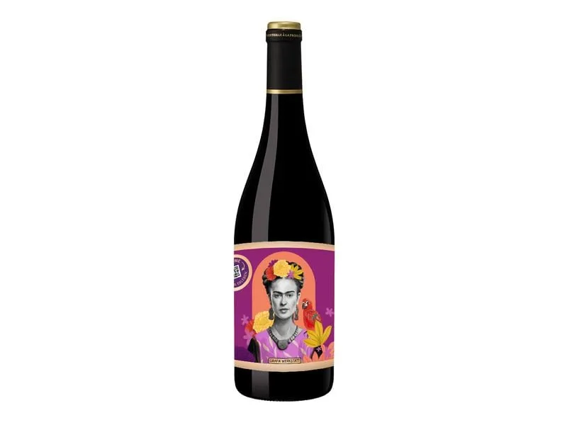 Grafik Werkstatt Rotweinflasche Frida Kahlo Grafik Werkstatt Rotweinflasche Frida Kahlo