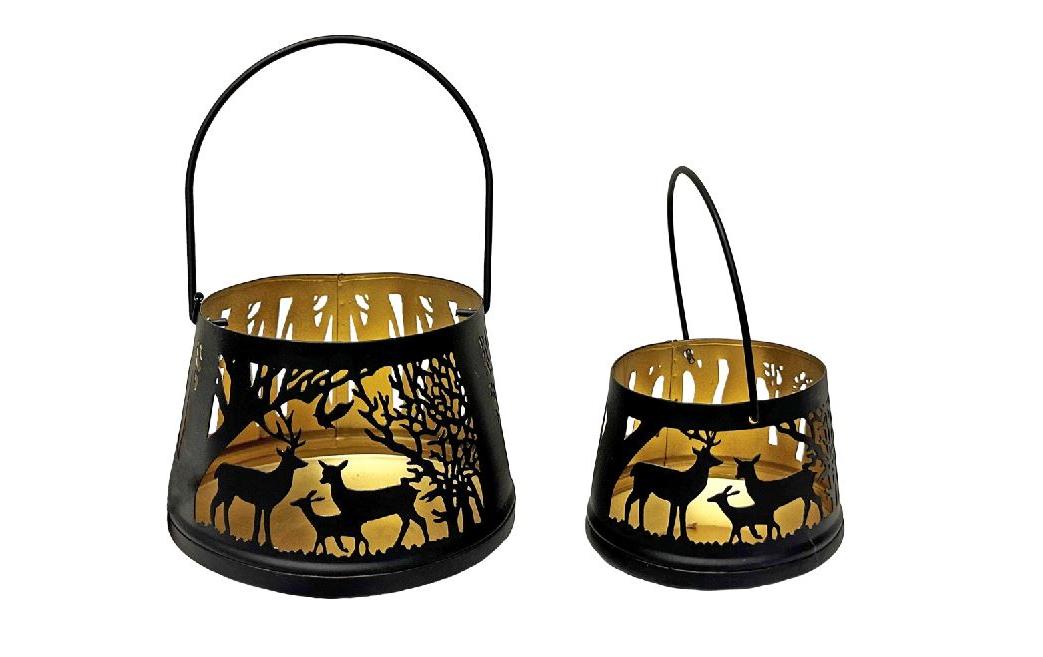 Dameco Weihnachtswindlicht Forest 2-teilig, Gold/Schwarz