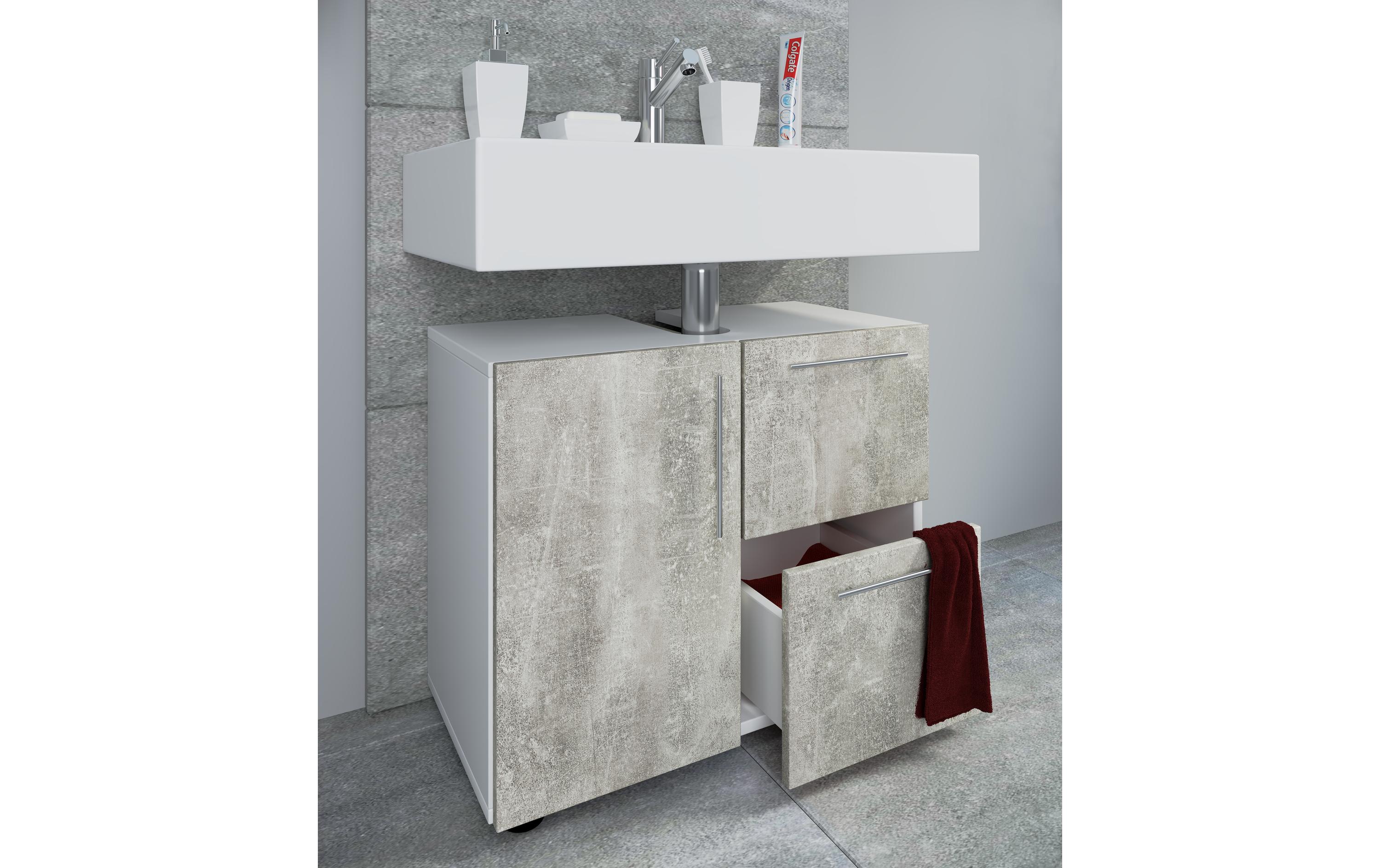 VCM Waschbeckenunterschrank Flandu 61 x 51 cm, Weiss/Beton