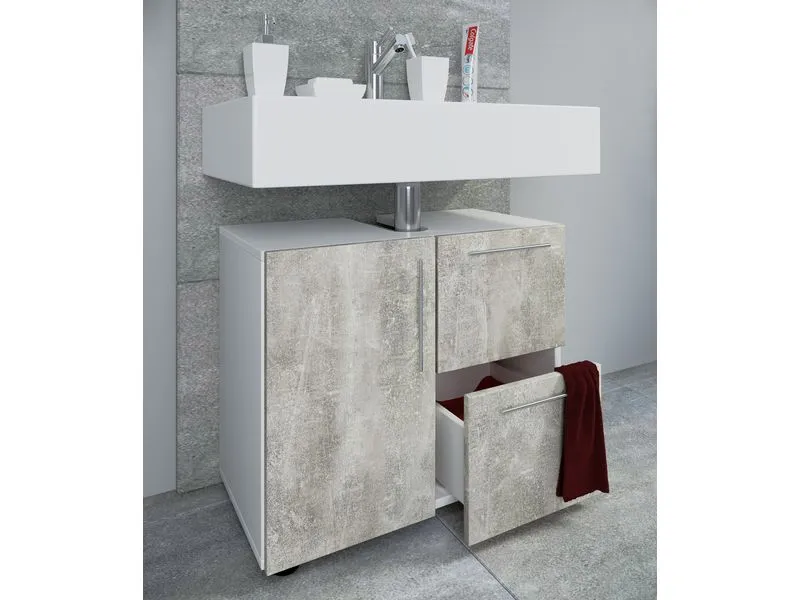 VCM Waschbeckenunterschrank Flandu 61 x 51 cm, Weiss/Beton