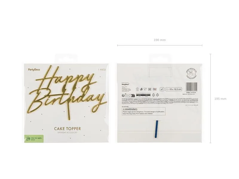 Partydeco Happy Birthday Acryl Gold 18 x 16.5 cm Partydeco Happy Birthday Acryl Gold 18 x 16.5 cm