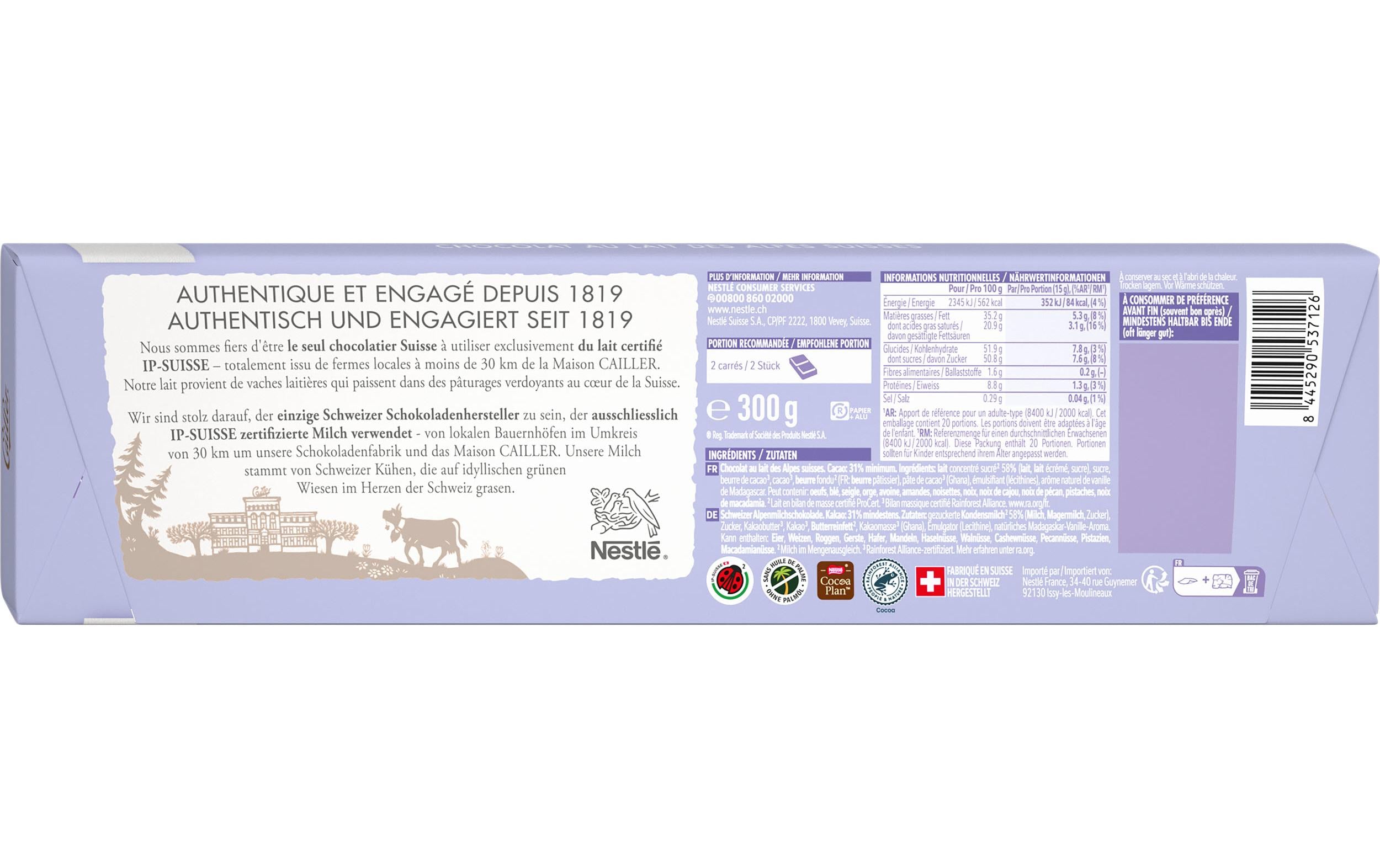 Cailler Tafelschokolade Milch 300 g