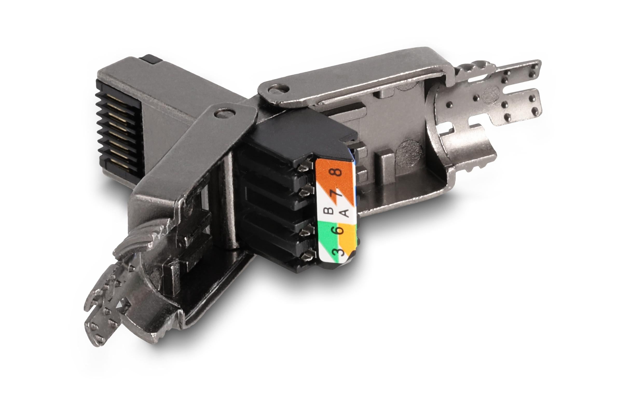 Delock Stecker RJ45 Cat.8.1 STP, werkzeugfrei 1 Stück, Grau Delock Stecker RJ45 Cat.8.1 STP, werkzeugfrei 1 Stück, Grau