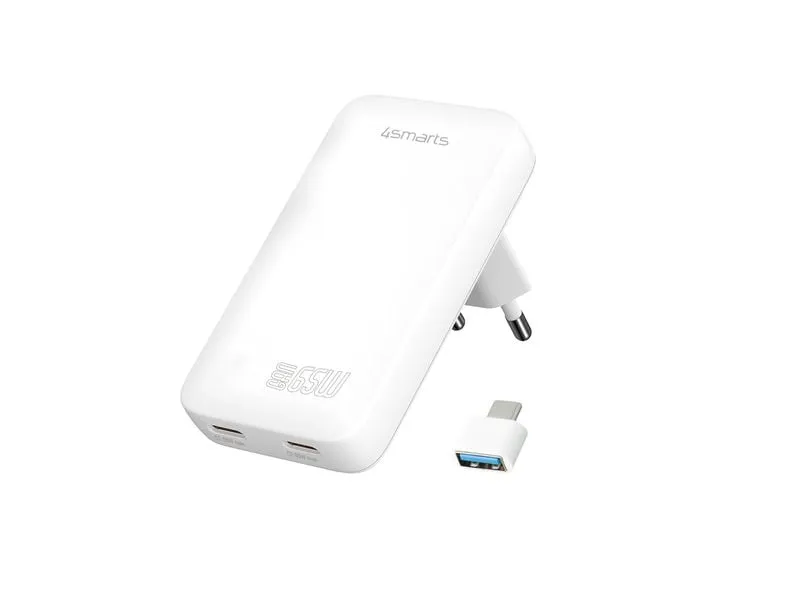 4smarts Netzladegerät FlatPlug Slim Dual 65W GaN 2C, weiss 4smarts Netzladegerät FlatPlug Slim Dual 65W GaN 2C, weiss