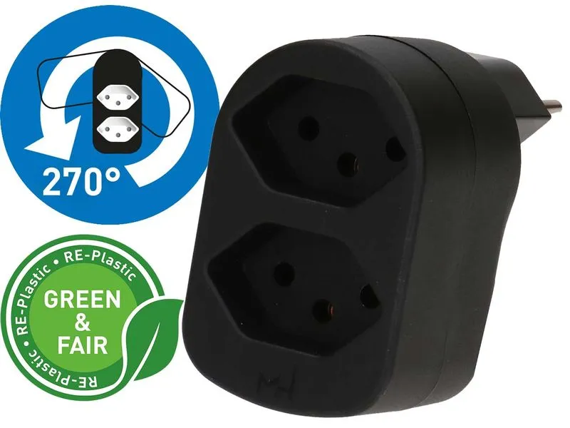 Max Hauri Mehrfachstecker ADAPT 2x Typ 13 schwarz drehbar Green+Fair Max Hauri Mehrfachstecker ADAPT 2x Typ 13 schwarz drehbar Green+Fair