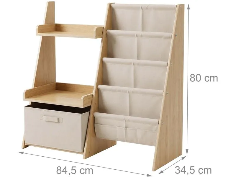 relaxdays Kinderbücherregal MDF Polyester Vlies Natur Weiss relaxdays Kinderbücherregal MDF Polyester Vlies Natur Weiss