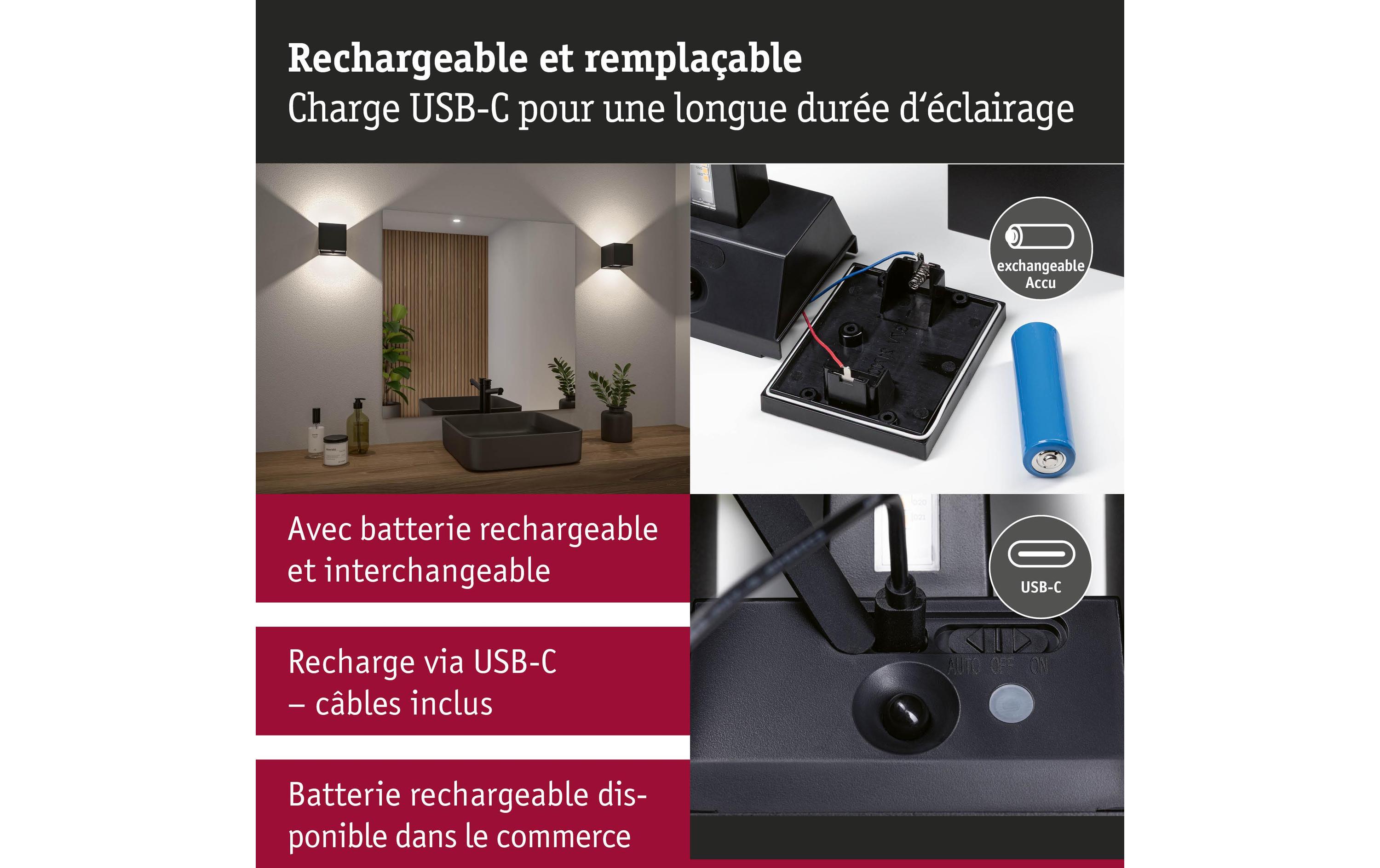 Paulmann Akkuwandleuchte Nyara IP44, Schwarz