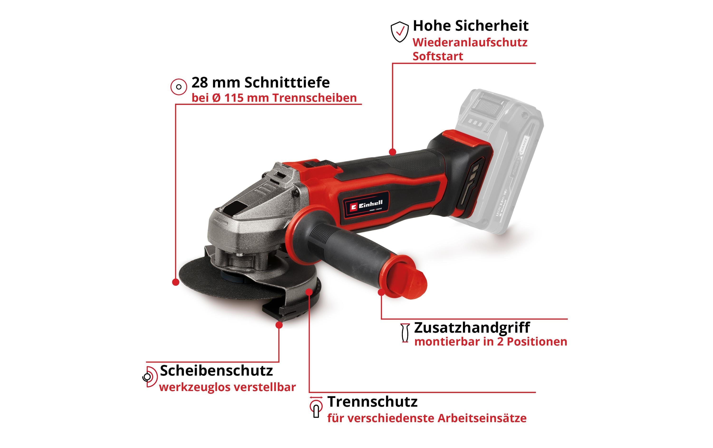 Einhell Professional Winkelschleifer TE-AG 18/115-2 Li – Solo