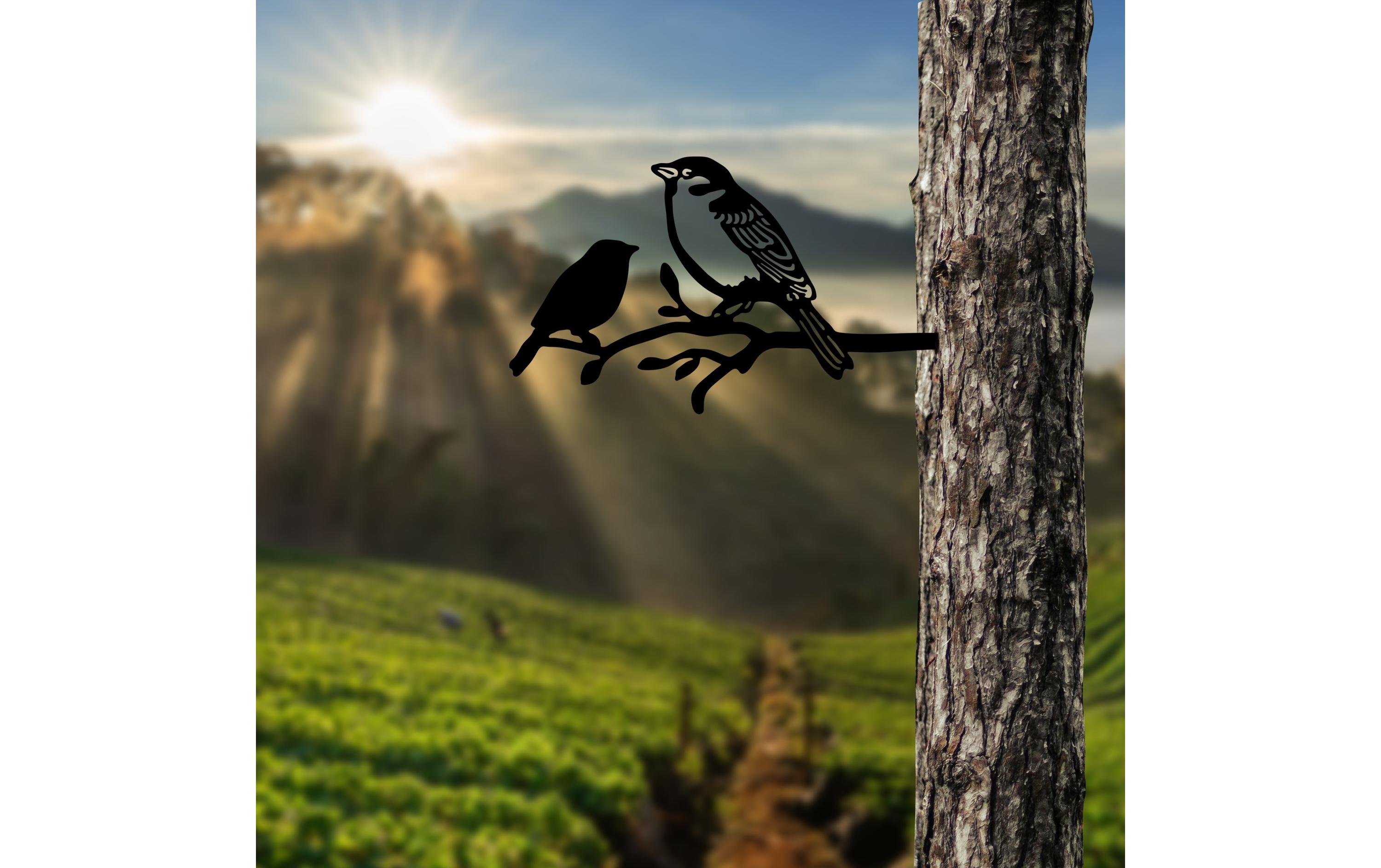 Wallxpert Gartenstecker Vogel auf Zweig 40 x 20 cm