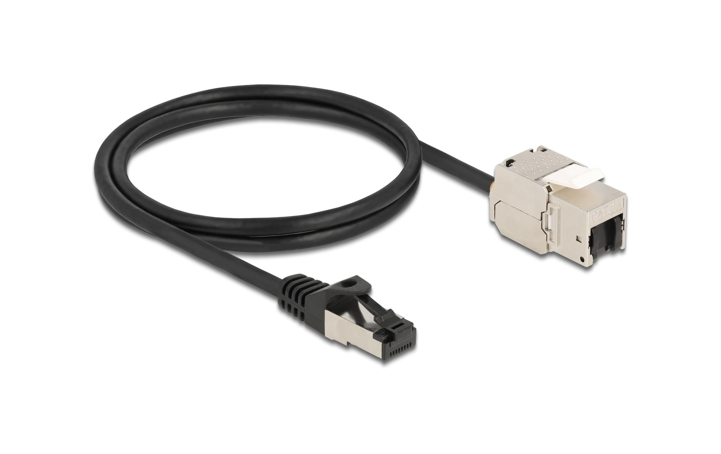 Delock Patchkabel RJ45 zu Keystone Cat 6A, S/FTP, 1 m, Schwarz Delock Patchkabel RJ45 zu Keystone Cat 6A, S/FTP, 1 m, Schwarz