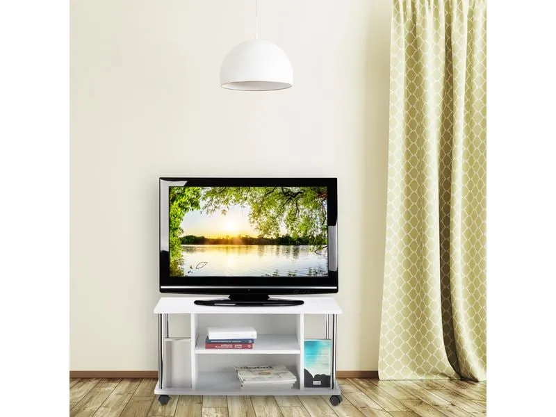 relaxdays TV-Möbel mit Rollen, 80 x 40 cm, Weiss