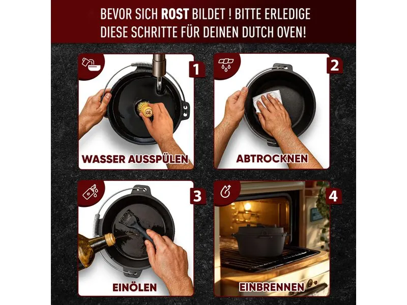 Gusskoenig Dutch Oven Set 12 l mit 2in1 Deckelheber ohne Füsse