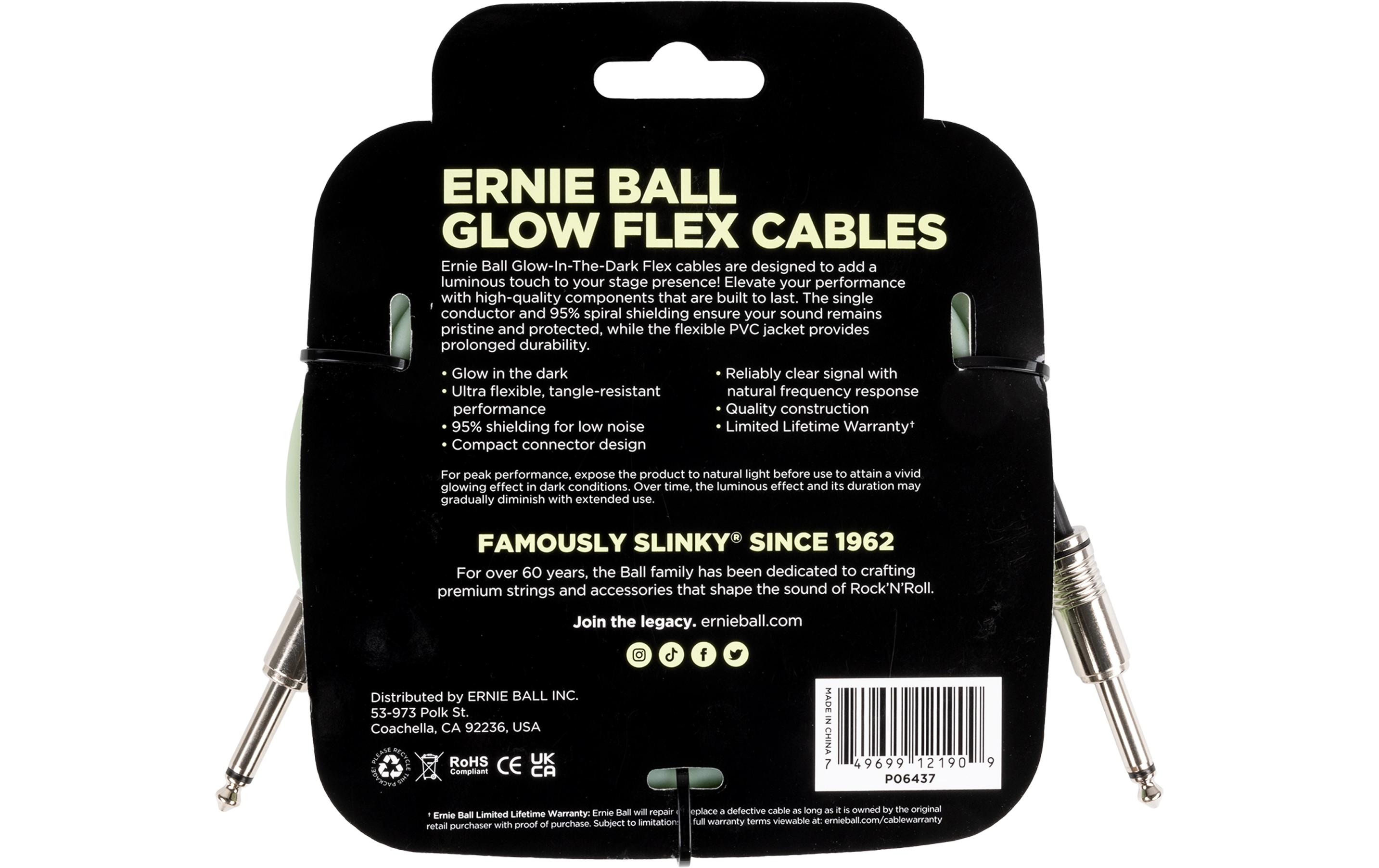 Ernie Ball Instrumentenkabel Flex 6437 6.09 m, Glow in the Dark