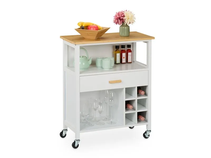 relaxdays Küchenwagen mit Weinregal 80 x 65 x 35 cm, Weiss relaxdays Küchenwagen mit Weinregal 80 x 65 x 35 cm, Weiss