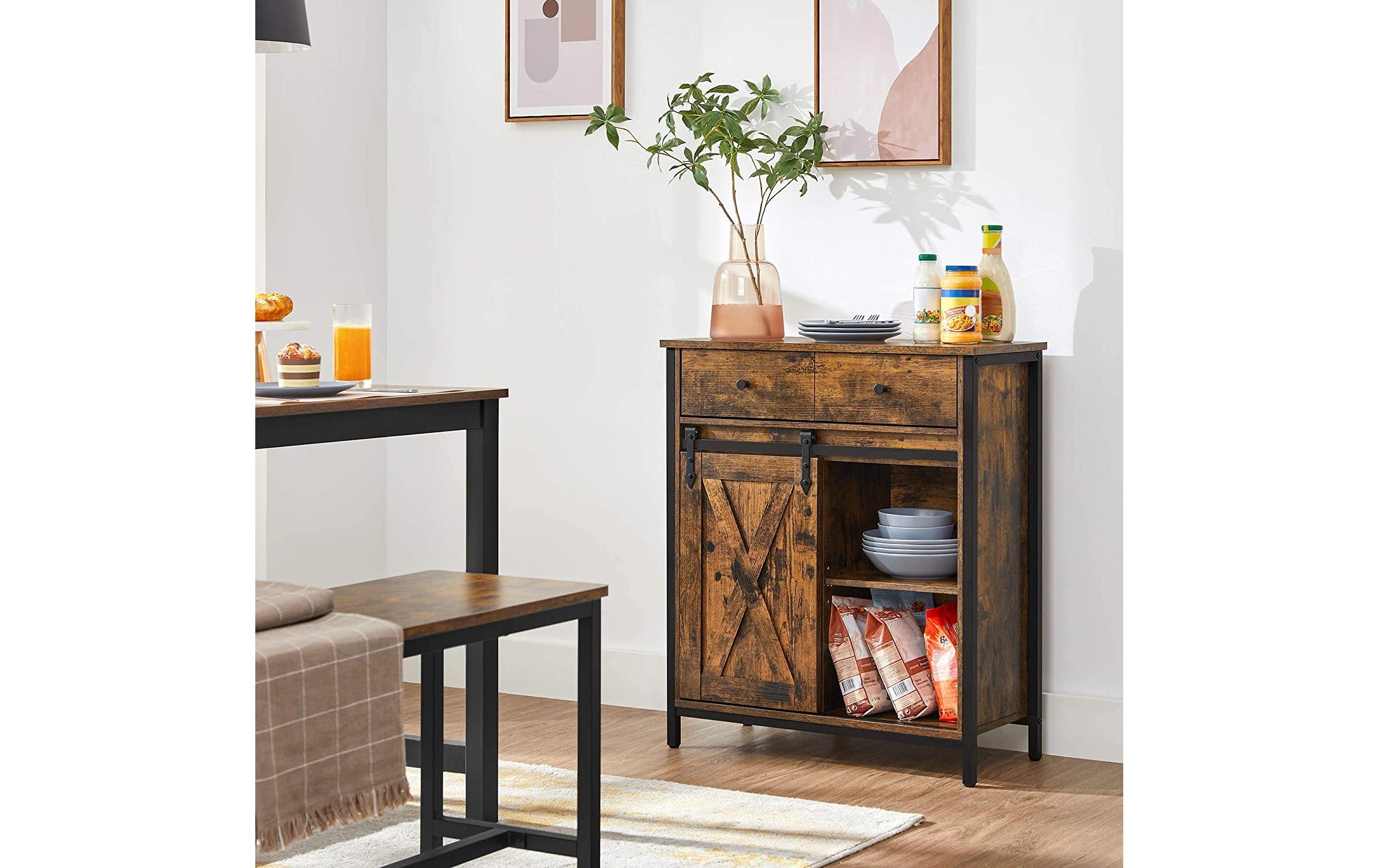 VASAGLE Kommode mit Schiebetür Industrial 30 x 80 cm, Braun