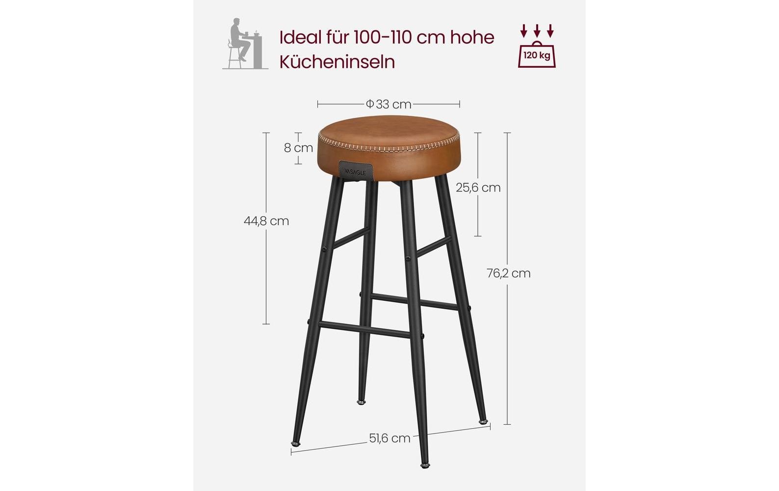 VASAGLE Barhocker 2 Stück 51.6 x 76.2 cm, Braun/Schwarz