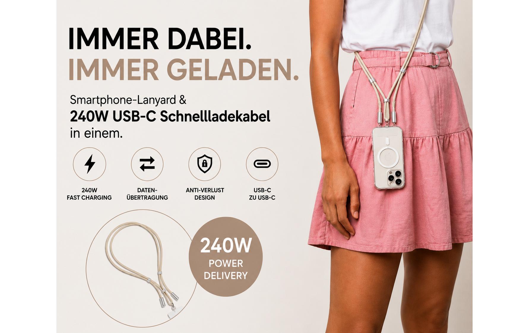 onit Smartphone‑Lanyard USB‑C 240 W, Beige