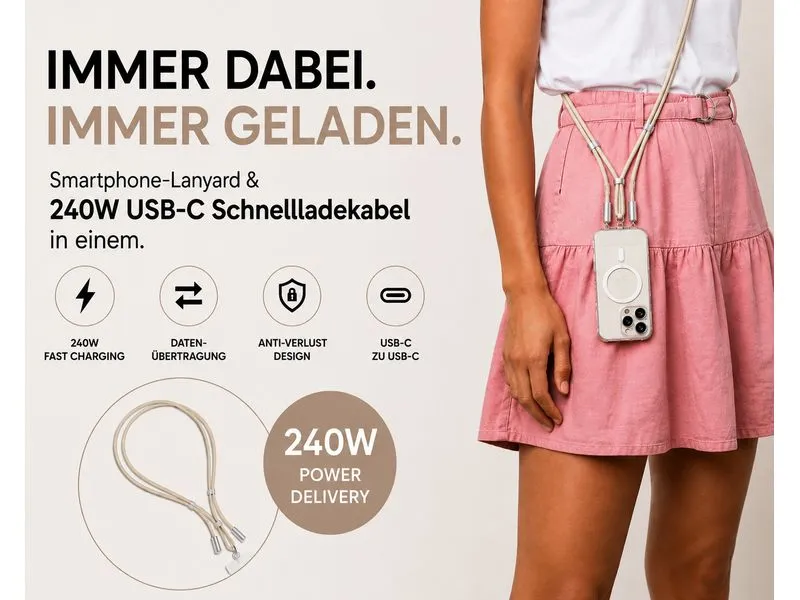 onit Smartphone‑Lanyard USB‑C 240 W, Beige onit Smartphone‑Lanyard USB‑C 240 W, Beige