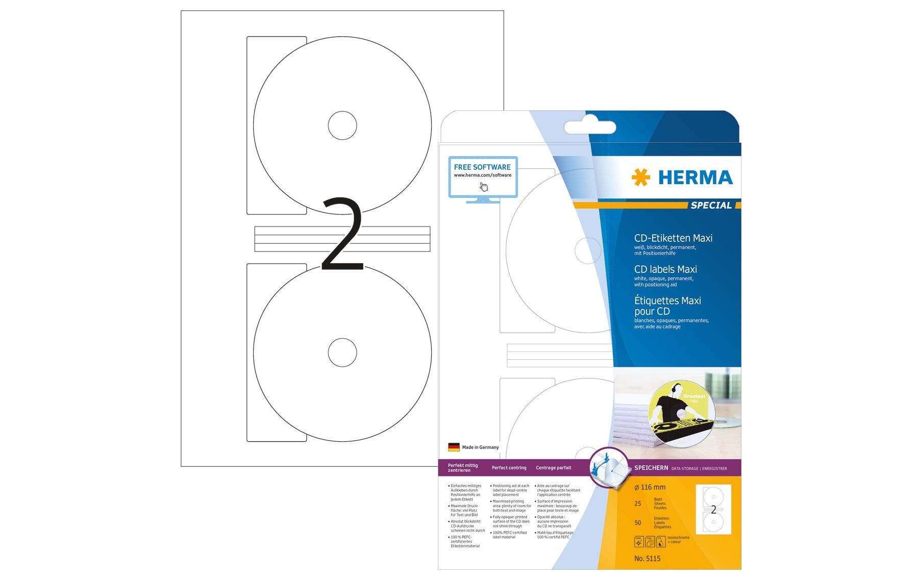 HERMA CD-Etiketten 5115 Ø 116 mm Weiss, 25 Blatt