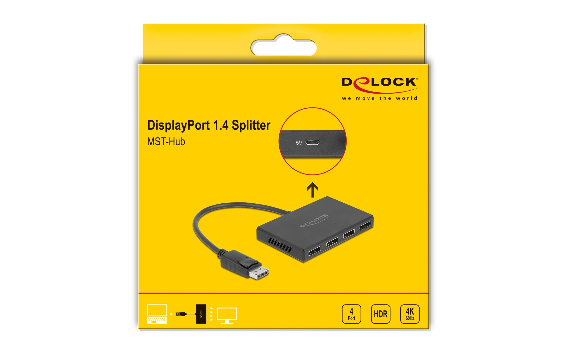Delock 4-Port Signalsplitter Displayport, 4K/60Hz